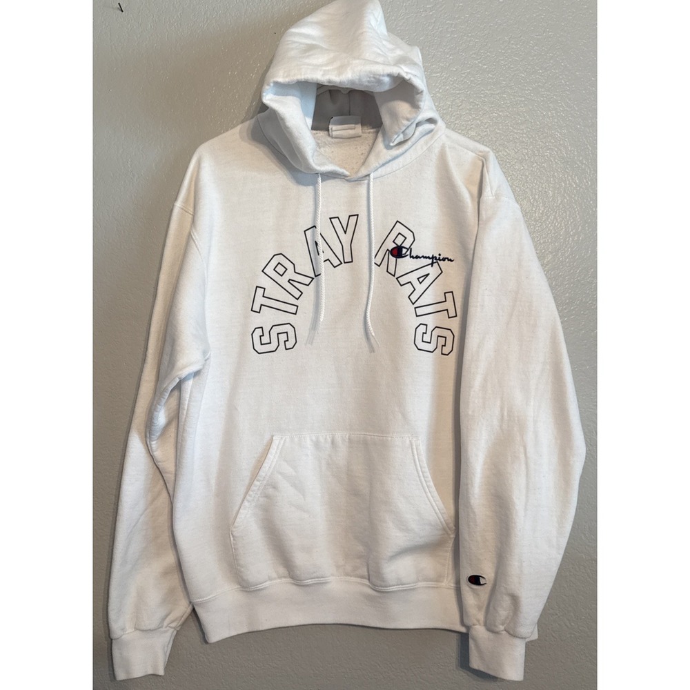 Stray Rats Champion Hoodie White Arch Logo Fleece Pullover Men Large L S700 Rare